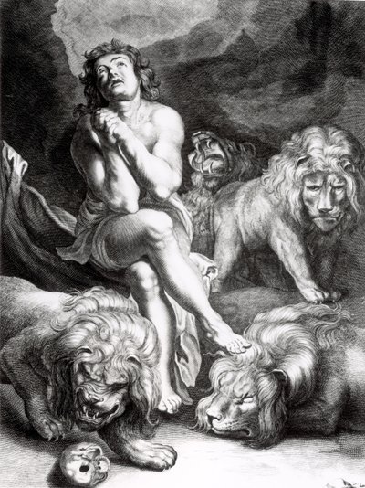 Daniel in de leeuwenkuil, gegraveerd door Abraham Blooteling (1640-90) door Peter Paul Rubens